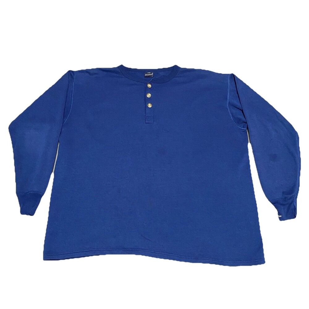 VTG Duofold Henley T-Shirt Men L Blue Classic Long Sleeve Thermal USA Made Flaws